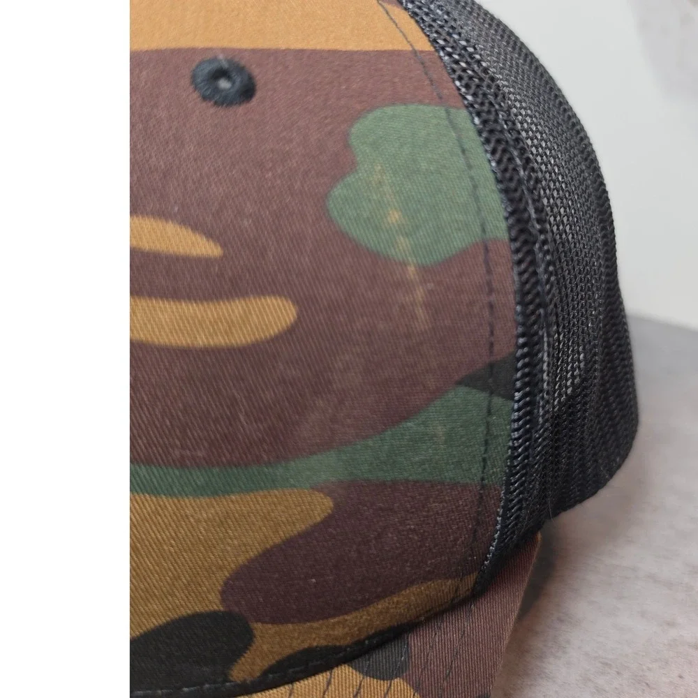 Yupoong The Classics Mens Camo Trucker Hat Orange‎ Shield Logo Snapback Cap
